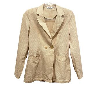 Farrow Blazer Suit Jacket Coastal Grandmother Womens Tan White Beachy Chic SZ S